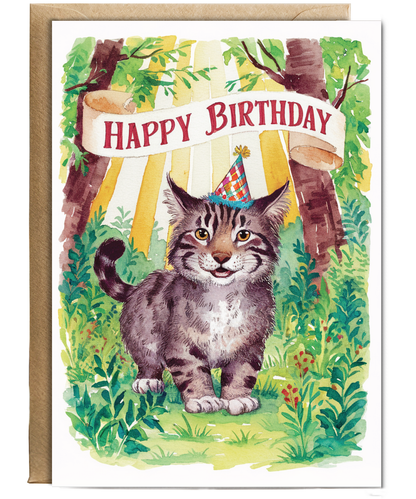 Happy Birthday cute wildcat watercolour