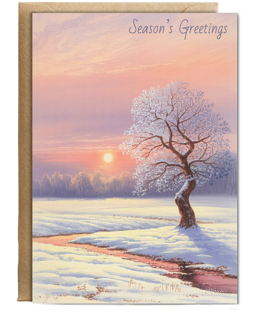 Christmas Card Seasons Greetings Winter Wonderland Watercolour Landscape