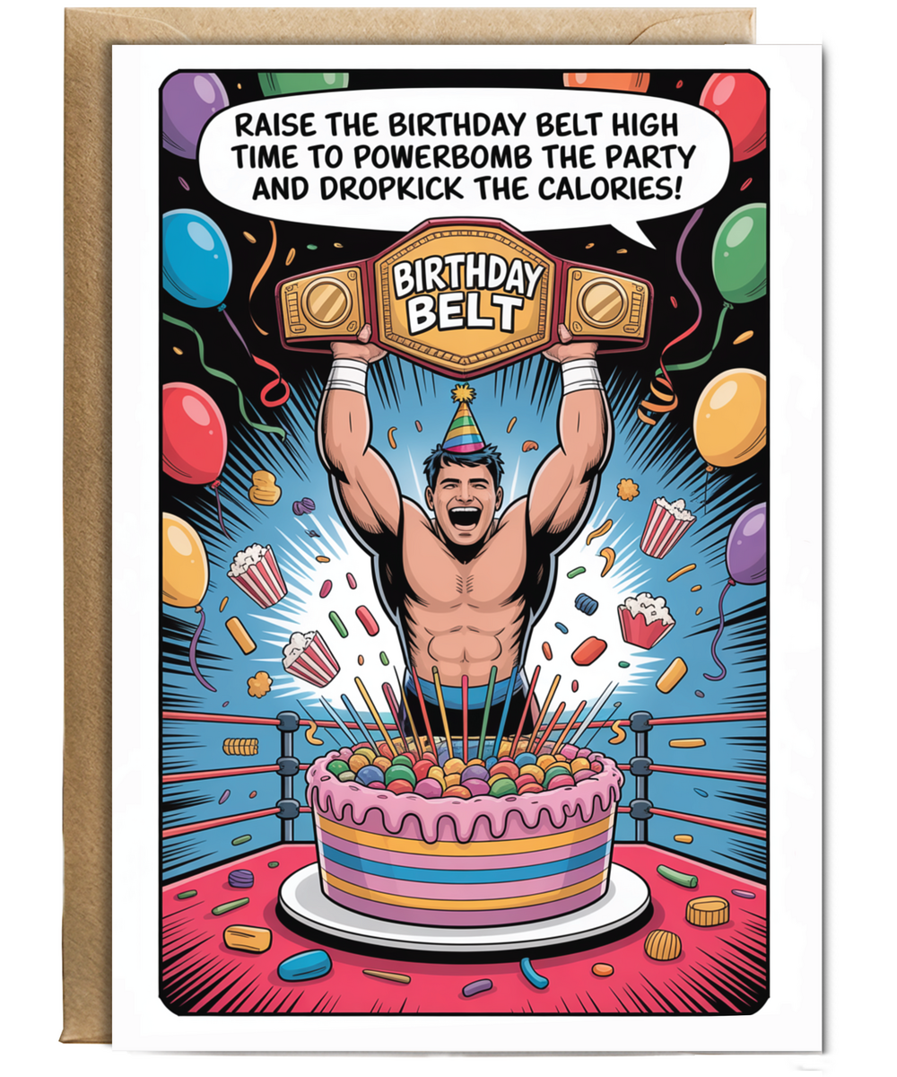 Happy Birthday card raise the birthday belt high