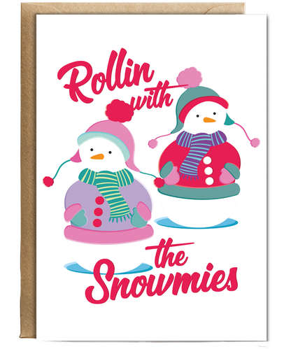 Funny Retro Christmas Card for Friends Mates Rollin With the Snowmies