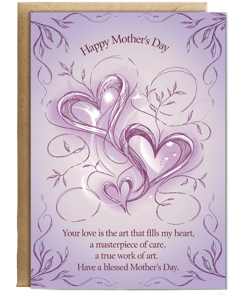 Mothers Day Card Love fills my heart lilac Traditional poem