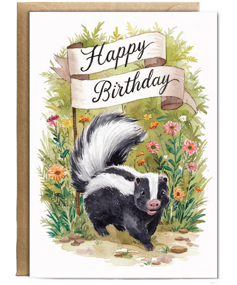 Happy Birthday cute skunk watercolour