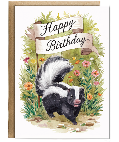 Happy Birthday cute skunk watercolour