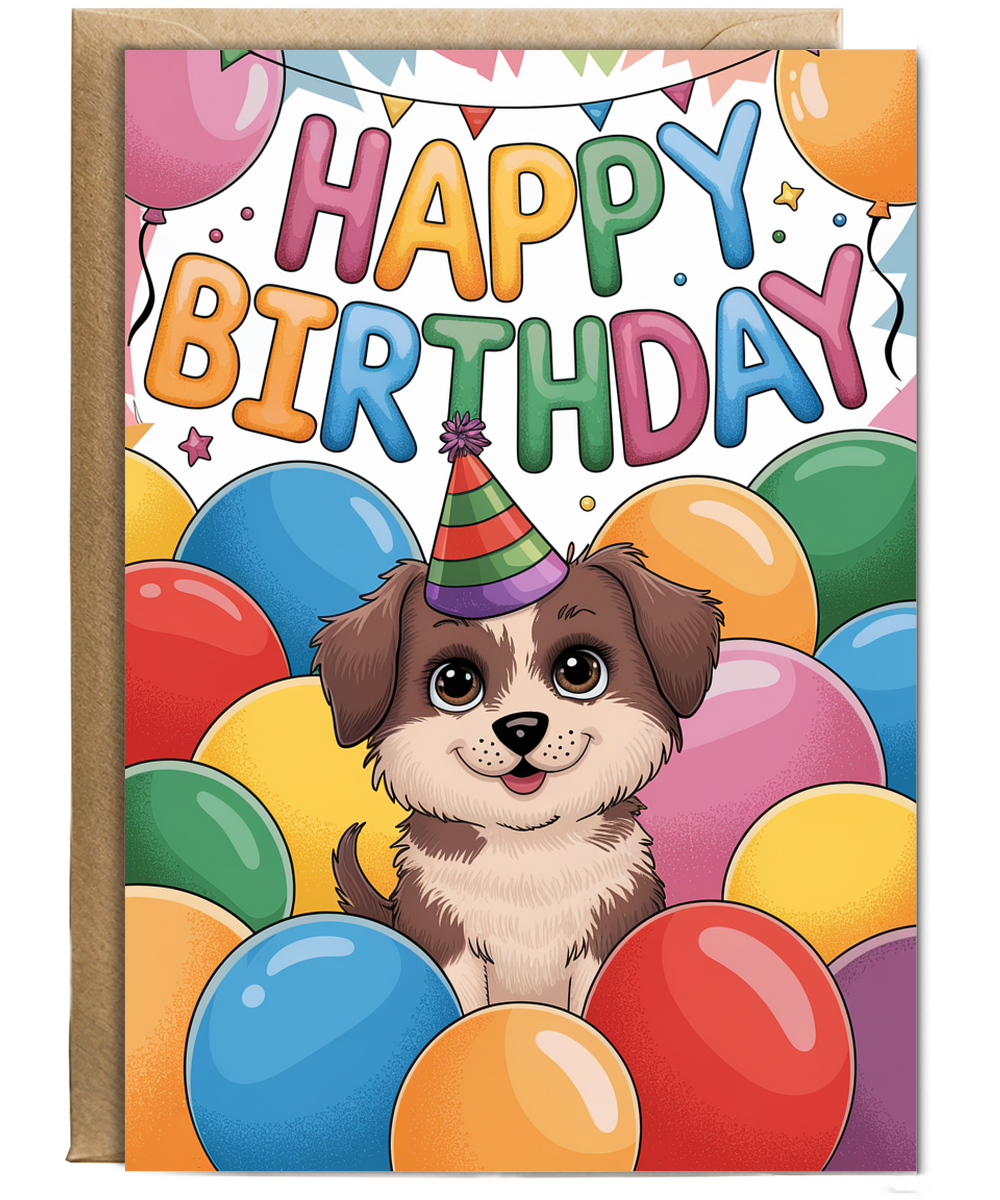 Happy Birthday - Puppy with Balloons