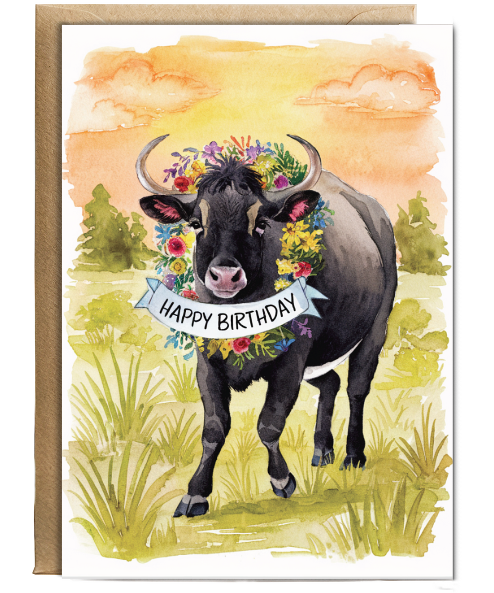 Happy Birthday cute zebu watercolour