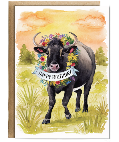 Happy Birthday cute zebu watercolour