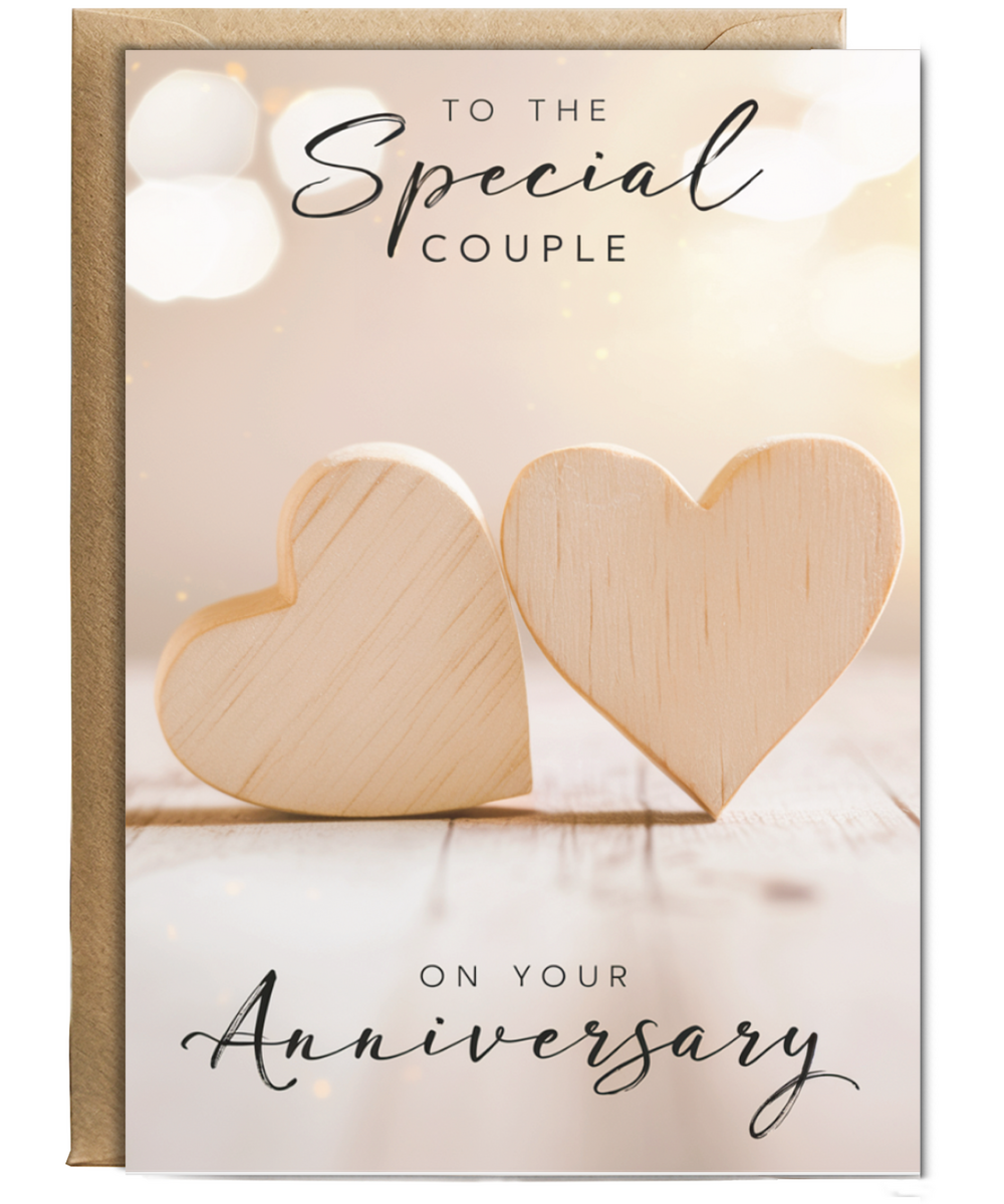 to the special couple on your anniversary wooden hearts