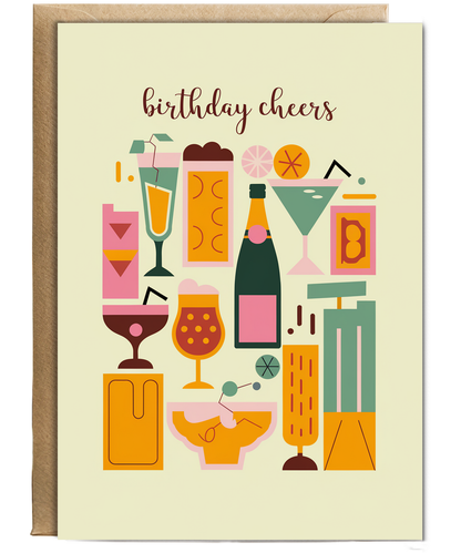 Birthday Cheers Card Gin tonic champagne drinks