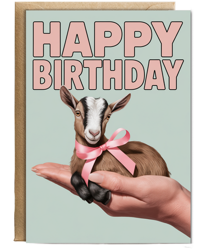 Happy Birthday Card Mini Goat cute pink