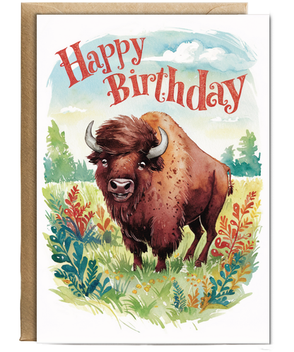 Happy Birthday cute bison watercolour