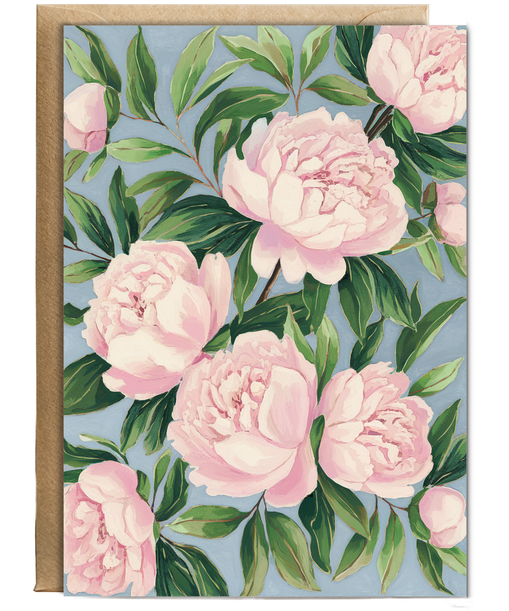 pink peonies and green leaves