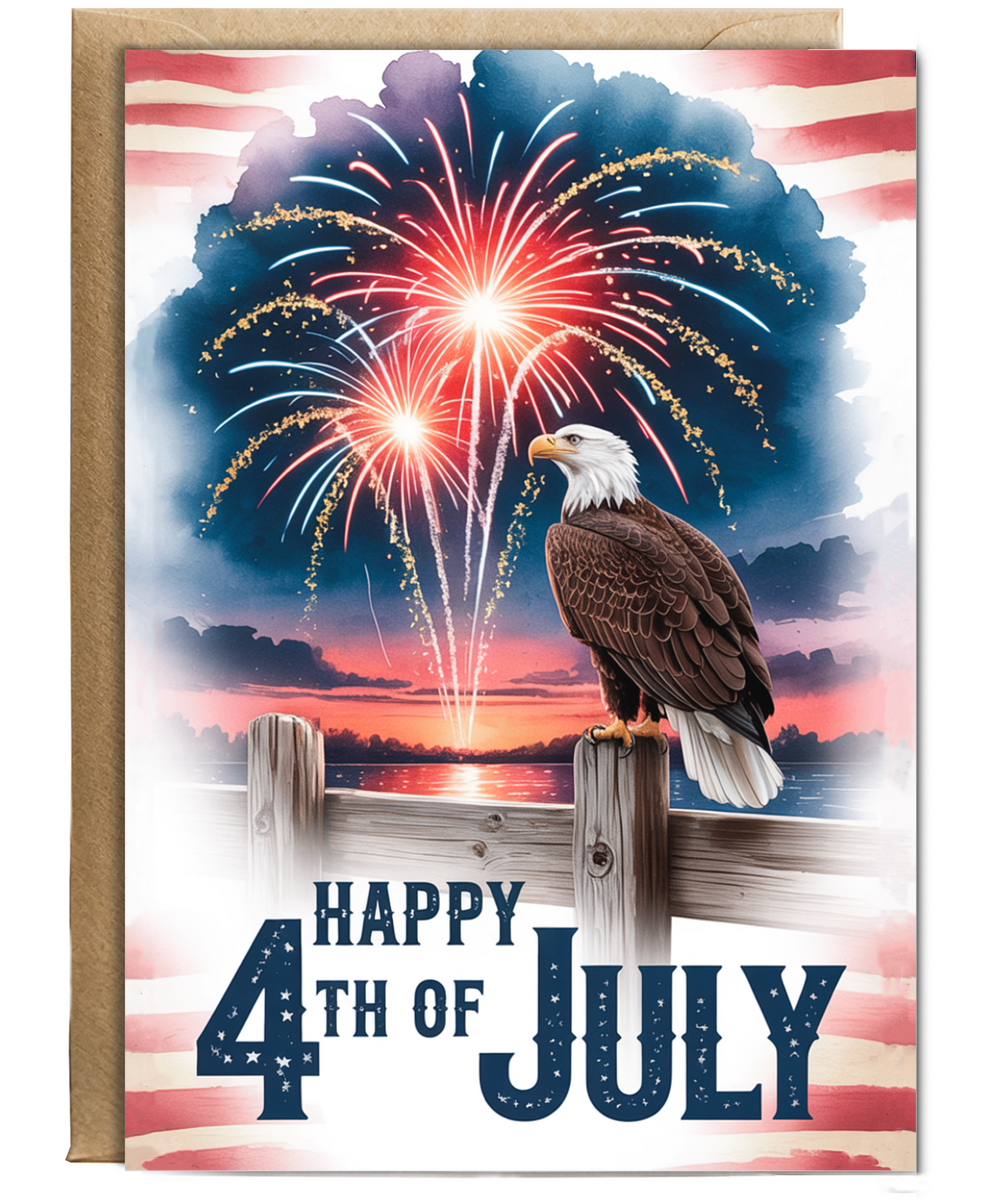 Happy 4th of July water colour eagle fireworks