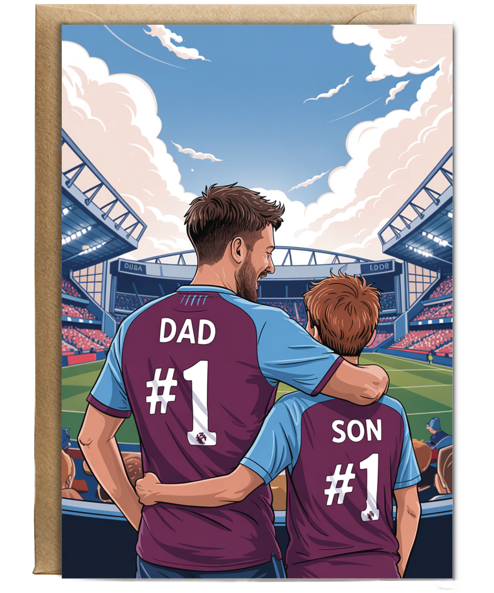football claret and light blue number one dad and son