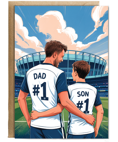 football white and blue number one dad and son