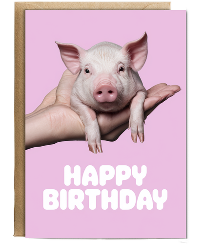 Happy Birthday Card Mini Pig pink cute