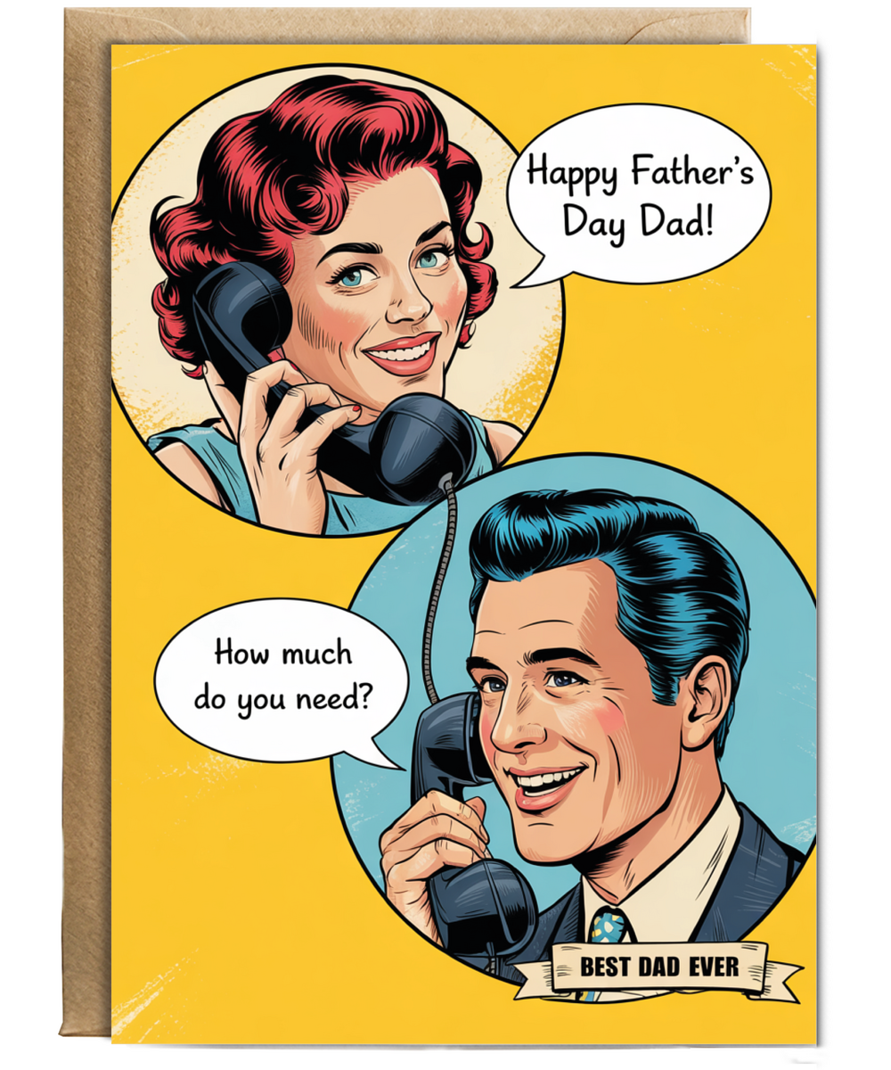 Funny Fathers Day Card Vintage How Much do You Need Asking Dad for Money