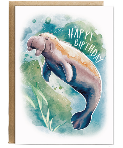 Happy Birthday cute dugong watercolour
