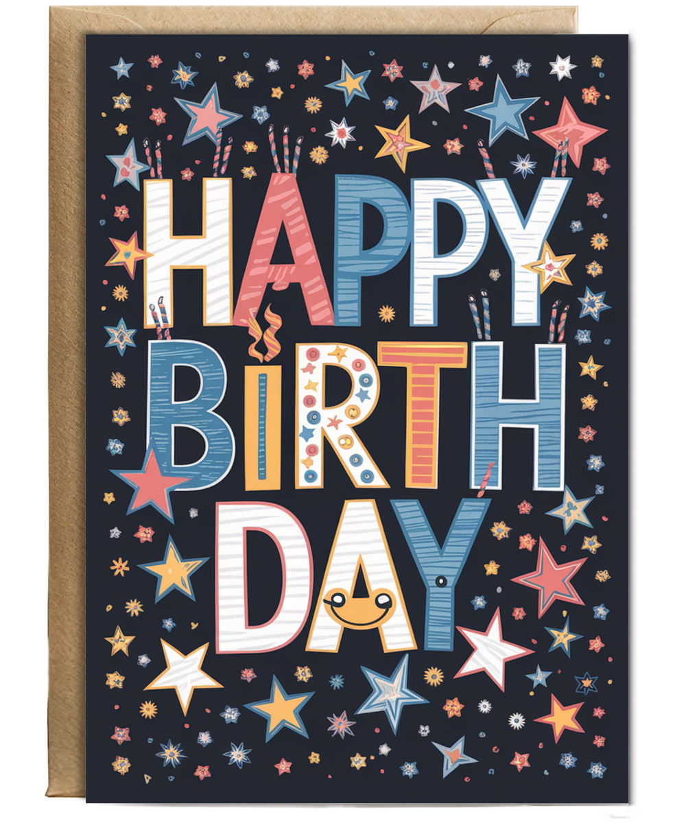 Happy Birthday in Bold Lettering with Stars