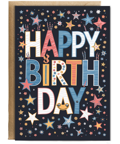 Happy Birthday in Bold Lettering with Stars