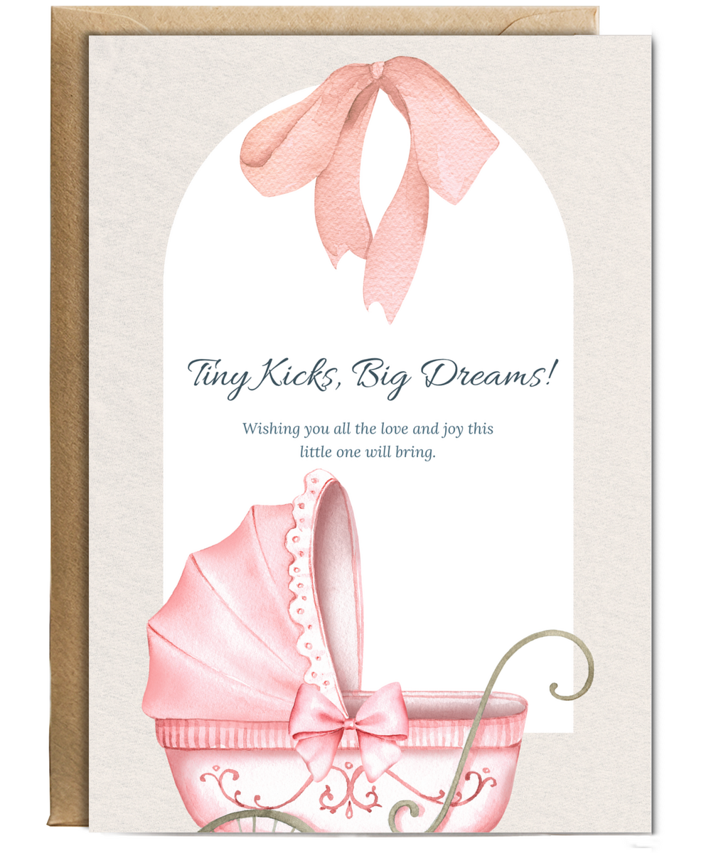 pregnancy card pink tiny kicks, big dreams