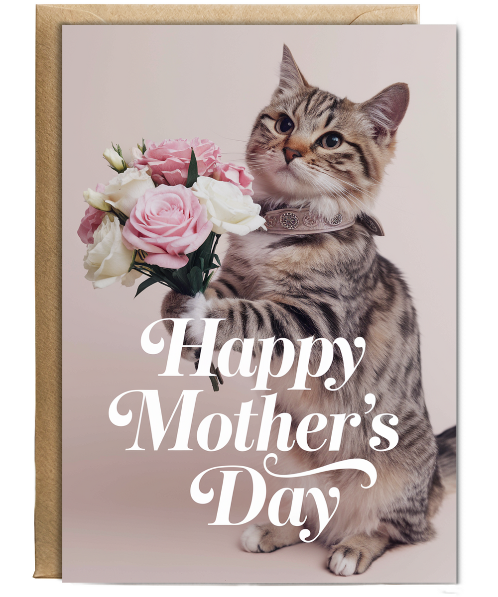 Happy Mother's Day with Cat with Flowers