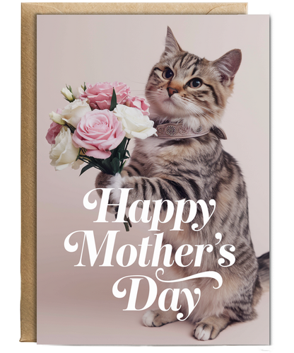 Happy Mother's Day with Cat with Flowers