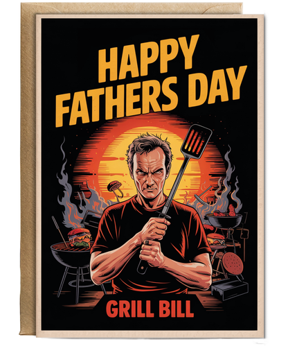 Happy Fathers Day Grill Bill Dad Dramatic Movie Poster Style