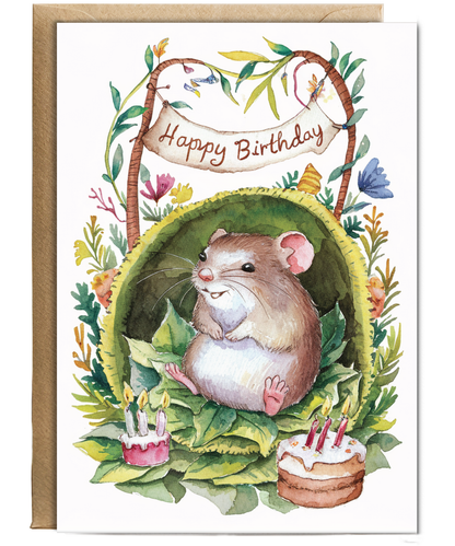 Happy Birthday cute mouse watercolour