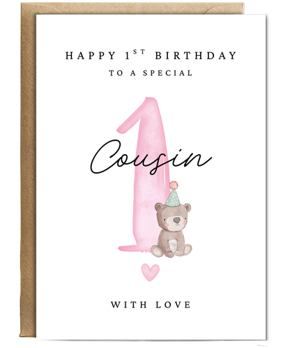Happy 1st Birthday Card to a Special Cousin With Baby Bear