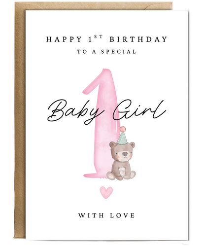Happy 1st Birthday Card to a Special Baby Girl With Baby Bear