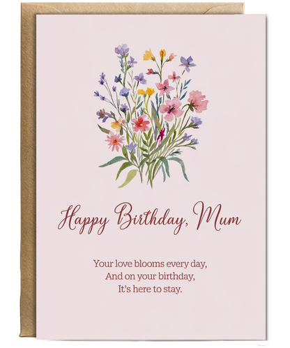 Happy Birthday Card Mum flowers thoughtful