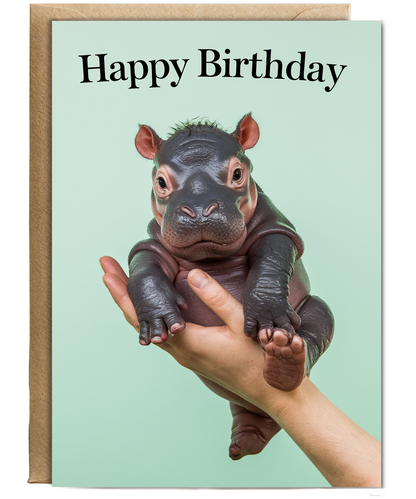 Birthday card Miniture Hippo cute funny