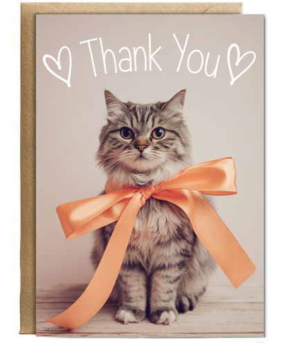 Thank You with Cat with a Ribbon