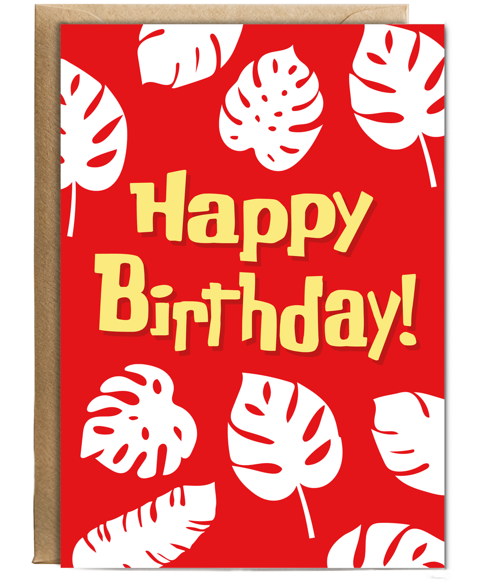 Happy Birthday Card for Best Friend Red Hawaiin Leaf Print