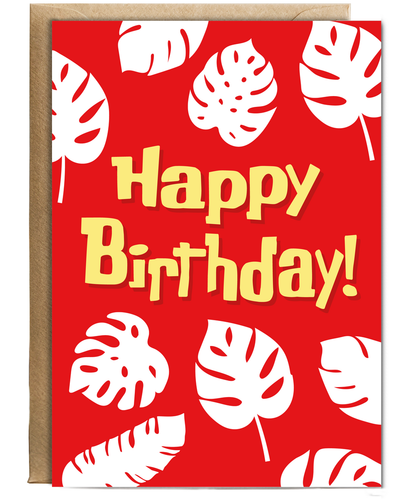 Happy Birthday Card for Best Friend Red Hawaiin Leaf Print