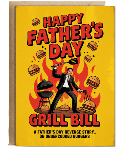Happy Fathers Day Movie Theme Grill Bill Dad BBQ Revenge Story