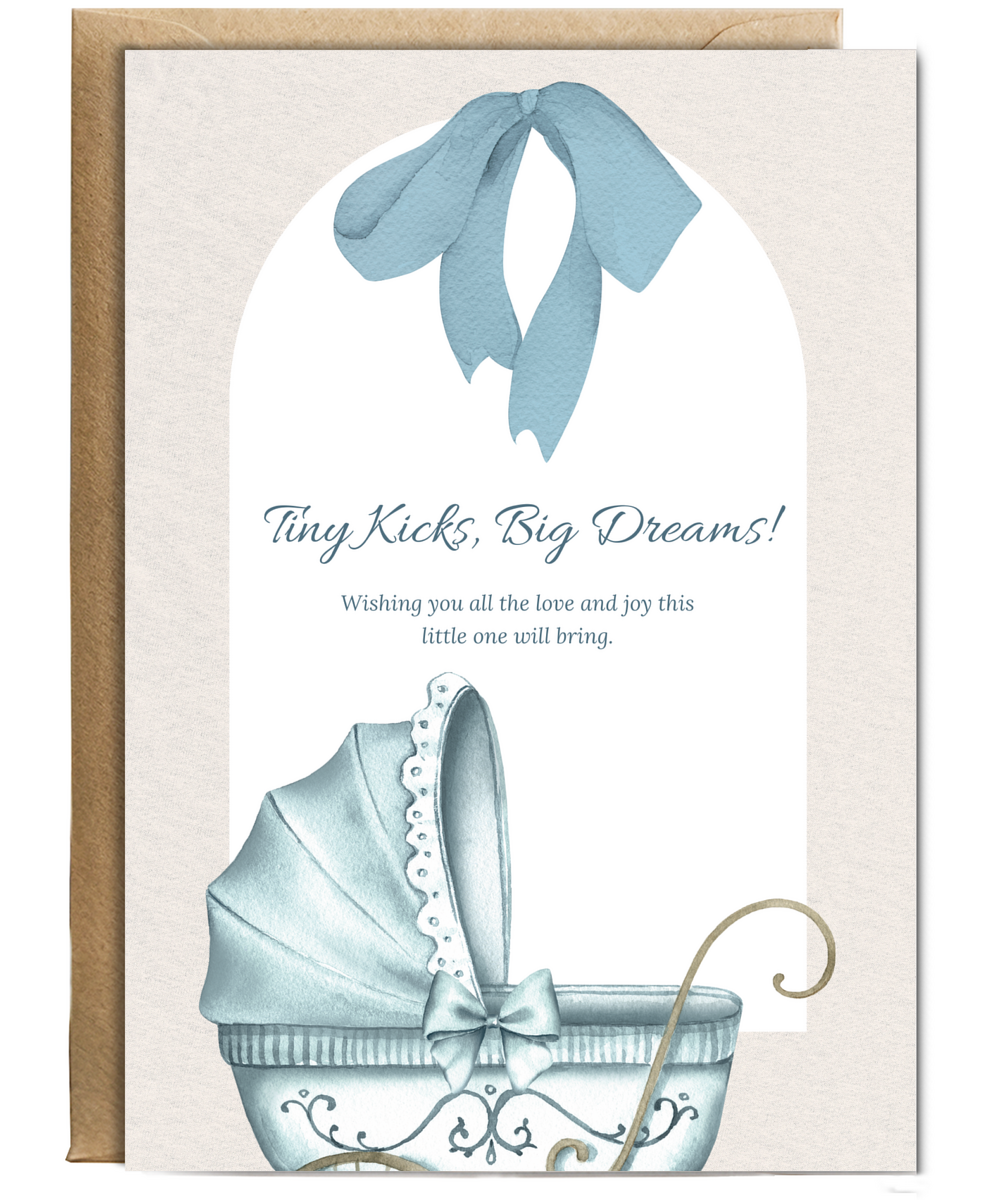 pregnancy card blue tiny kicks, big dreams