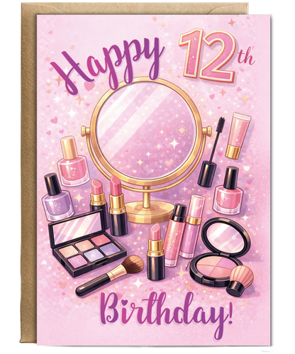 Glam Girl 12th Birthday Card for Makeup Lover Daughter or Niece