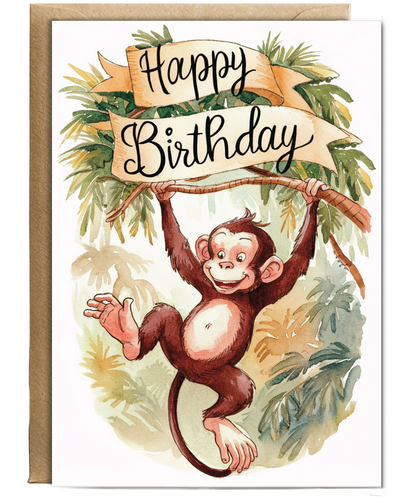 Happy Birthday cute monkey watercolour