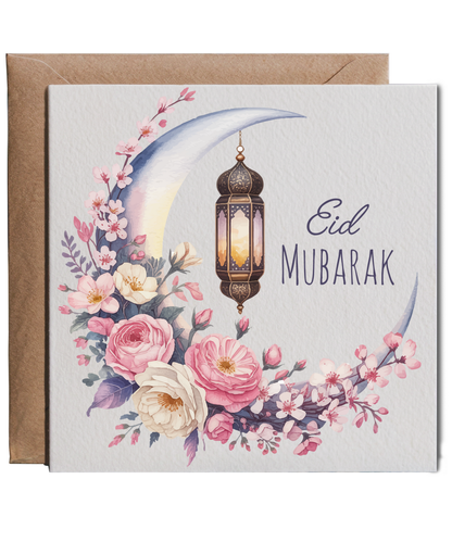 Eid Mubarak Crescent Floral Moon in Watercolour