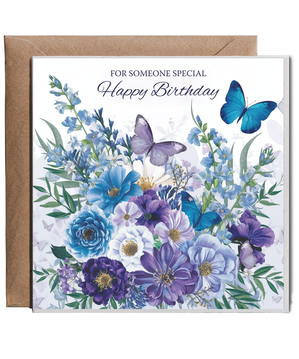 For someone special happy birthday Blue Allium and Butterflies