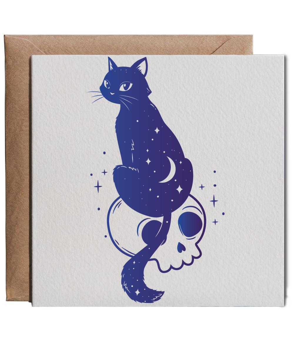 Enchanted Skull Cat Mystical Cosmic Dream Fantasy