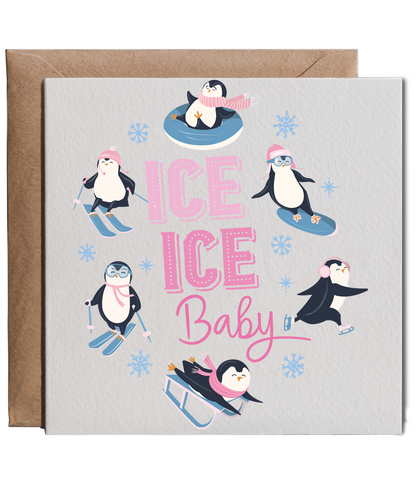 Fun Christmas Penguins Playing on Ice Baby
