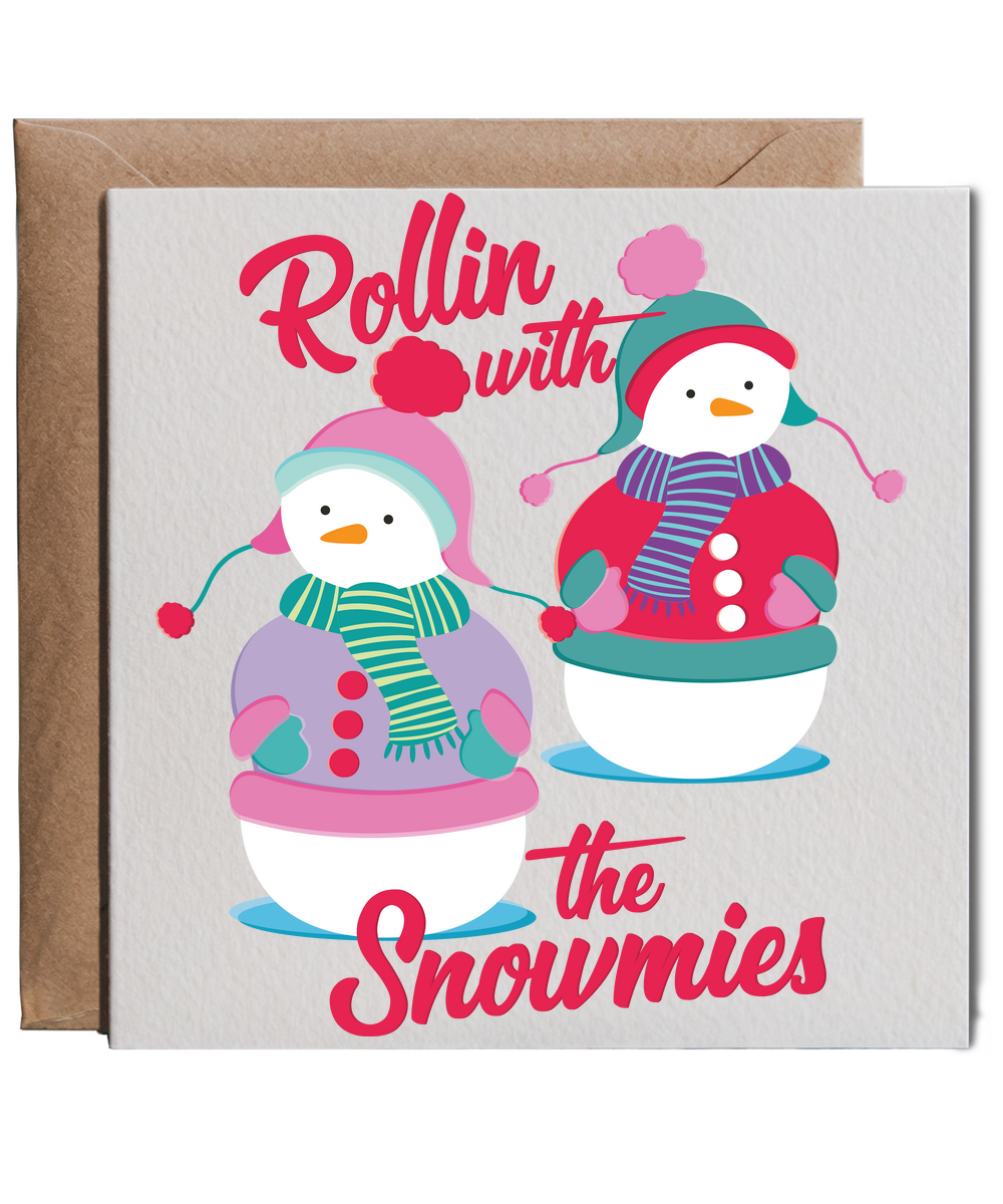 Funny Retro Christmas for Friends Rollin With the Snowmies