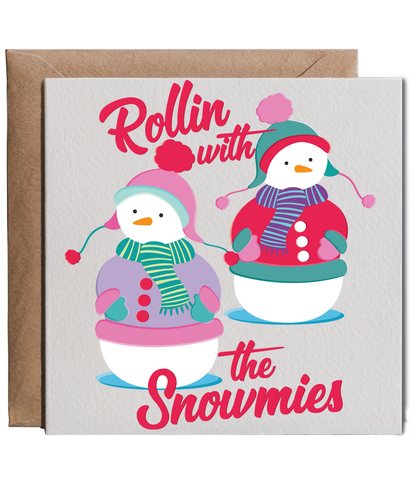 Funny Retro Christmas for Friends Rollin With the Snowmies