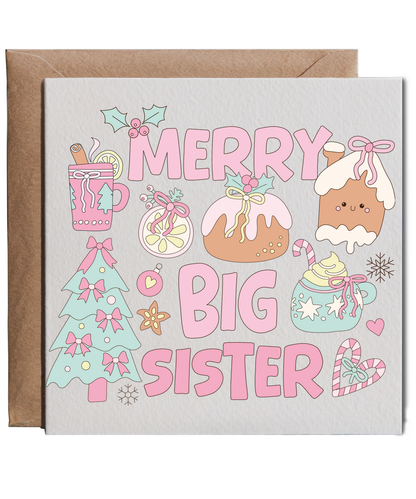 Childrens Girly Pink Christmas for Older Sister Merry Big Sister