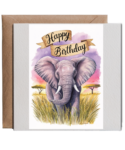 Happy Birthday cute elephant watercolour