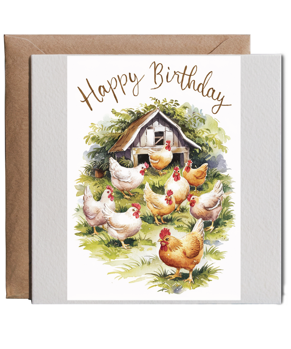 Happy Birthday chickens watercolour