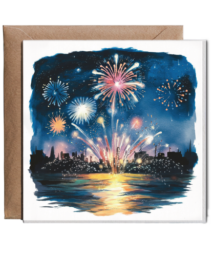 Fireworks Over City Landscape