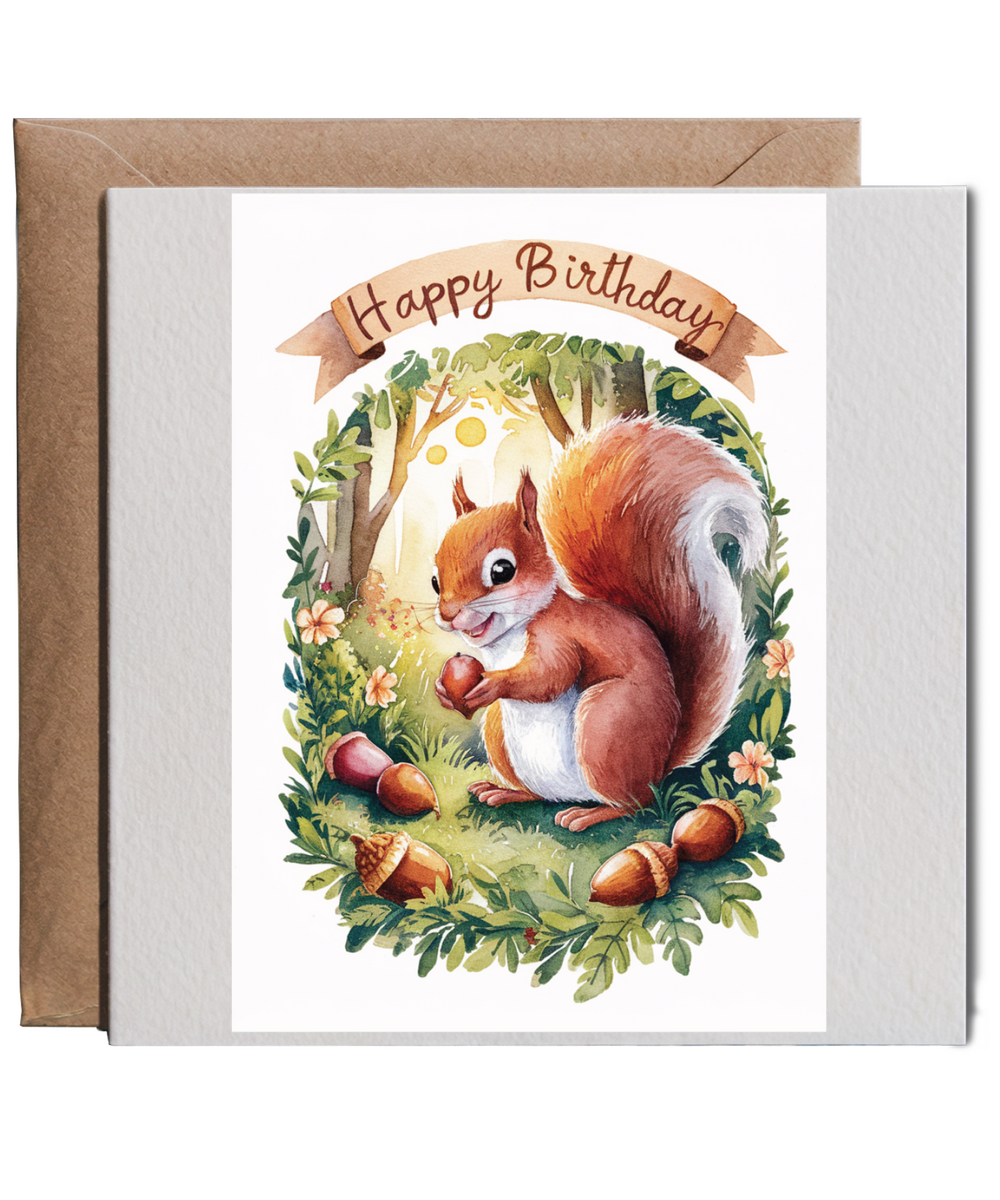 Happy Birthday cute squirrel watercolour